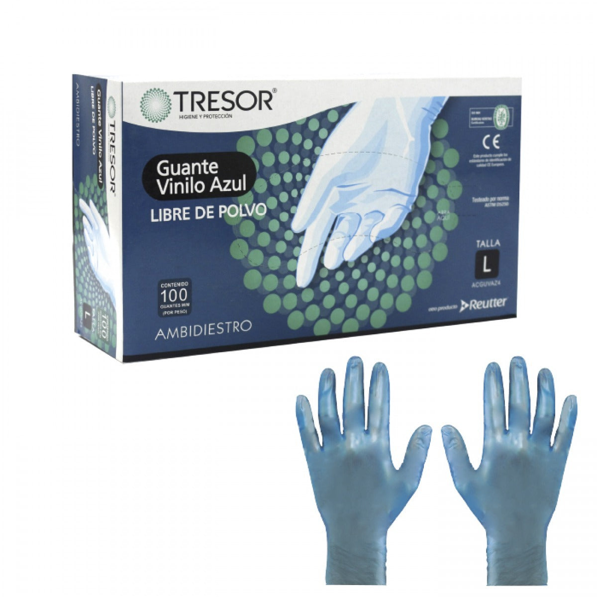 Guante de Seguridad Tresor Vinilo Libre de Polvo Azul (100 U)