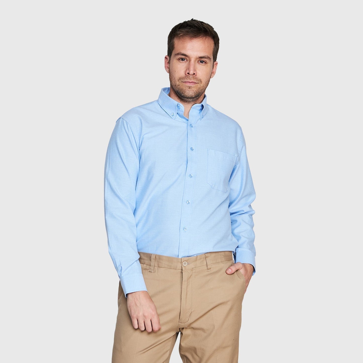 Camisa Jayson Oxford Manga Larga Bolsillo Pegado Celeste