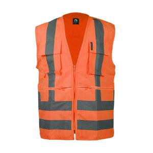 Chaleco Geólogo Black Wolf Poplin Cinta 360° Naranjo Fluor
