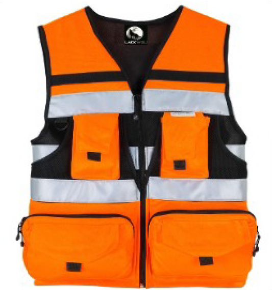 Chaleco Geologo de seguridad Black Wolf Minero Wolftex Con Cinta Rfl Naranjo